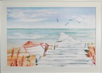 30" x 42" Boat Dock With Coral Sea Oats Gel Print With a White Frame