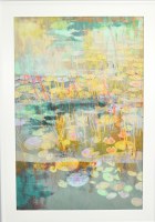 40" x 28" Waterlilies 2 Gel Print With a White Frame