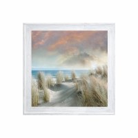 31" Sq Beach Grass and Sand Dunes Gel Print With a Whitewash Frame