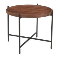 25" Round Brown Wood Top and Black Legs End Table