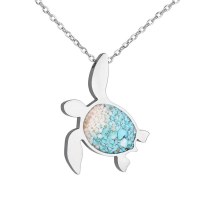 Stainleess Steel and Semi Precious Stones Turtle Necklace