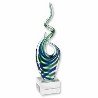 14" Blue and Green Double Swirl Glass Sculpture