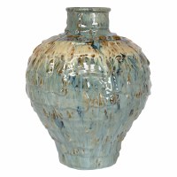 14" Green Drip Ceramic Vase