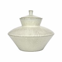 11" Distressed White Textured Jar With a Lid