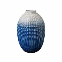 16" White and Blue Ceramic Dots Vase