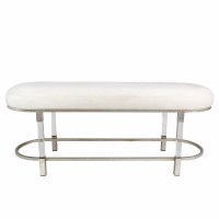 46" White Oval Bench With Silver and Clear Legs