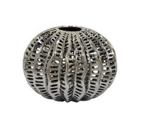 9" Silver Openwork Ceramic Ribbed Vase