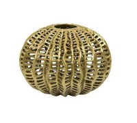 9" Gold Openwork Ceramic Ribbed Vase