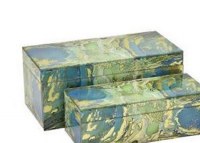 14" x 7" Blue, Gray, and Yellow Glass Box