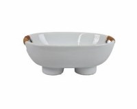 12" Oval White Footed Bowl With Handles