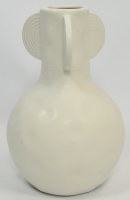 9" White Ceramic Three Handle Vase