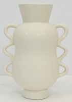 10" White Ceramic Two Squiggle Handle Vase