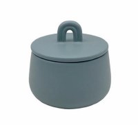 5" Round Blue Ceramic Box With an Arch Handle