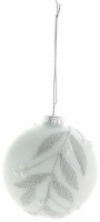 3" White Leaf Glass Ball Ornament