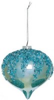 3" Aqua and Blue Beaded Glass Onion Ornament