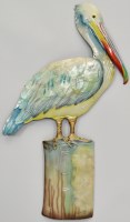 21" Pelican on a Piling Capiz Coastal Wall Art Plaque