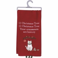 26" x 20" "O Christmas Tree O Christmas Tree Your Ornaments Are History" Cat Kitchen Towel