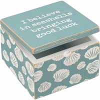 4" Sq "I Believe in Seashells Bringing Good Luck" Box