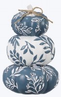 8" Two Blue Pumpkins and One White Pumpkin Stack Fall and Thanksgiving Decoration
