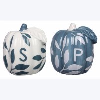 3" Blue and White Pumpkin Salt and Pepper Shakers Fall and Thanksgiving Decoration