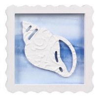 6" Sq Blue and White Conch Shell Wood Wall Plaque