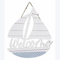 17" Blue and White Welcome Sailboat Plaque