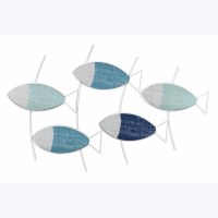 27" Blue and Green Wood and Metal Fish Wall Plaque