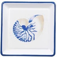 5" Sq Blue and White Metal Nautilus Dish