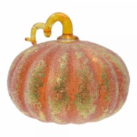 5" LED Orange and Gold Glass Pumpkin Fall and Thanksgiving Decoration