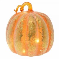 6" LED Orange and Gold Glass Pumpkin Fall and Thanksgiving Decoration