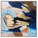 30" Sq Brown and Blue Abstract Framed Canvas