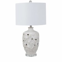 29" Distressed White Openwork Leaves Ceramic Lamp