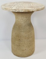 18" Round Distressed White Wood Top and Jute Base End Table