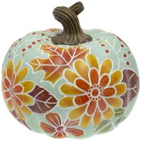 5.5" Fall Flowers on a Blue Pumpkin Fall and Thanksgiving Decoration