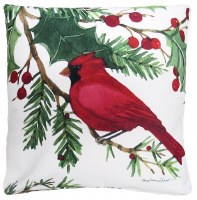 18" Sq Holiday Cardinal Decorative Indoor/Outdoor Pillow