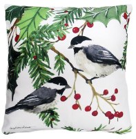 18" Sq Holiday Chickadees Decorative Indoor/Outdoor Pillow