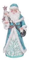 10" Blue Polyresin Santa Holding a Shell Tree