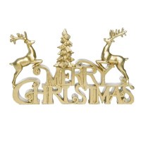 7" Gold "Merry Christmas" With Deer Sign