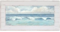 28" x 56" Coastal Blue Wave Print in a Distressed White Shiplap Frame