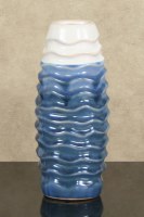 10" Blue and White Ceramic Wave Vase