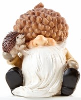 4" Polyresin Acorn Hat Gnome Holding a Hedgehog