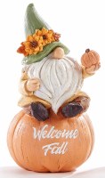 7" Polyresin 'Welcome Fall" Gnome on a Pumpkin