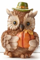 5" Owl Holding a Pumpkin Statue Fall and Thanksgiving Decoration