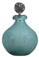14" Aqua Glass Bottle With a Sand Dollar Top