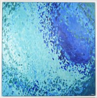 48" Sq Blue and Green Abstract Water Canvas in a White Frame