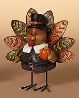 5" Polyresin Boy Pilgrim Turkey  Fall and Thanksgiving Decoration