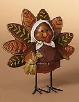 5" Polyresin Girl Pilgrim Turkey  Fall and Thanksgiving Decoration