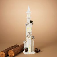 28" LED Distressed White Wood Church