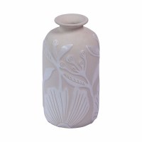10" White and Beige Flower Vase