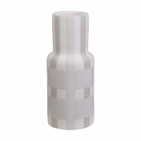 12" White and Beige Plaid Ceramic Vase